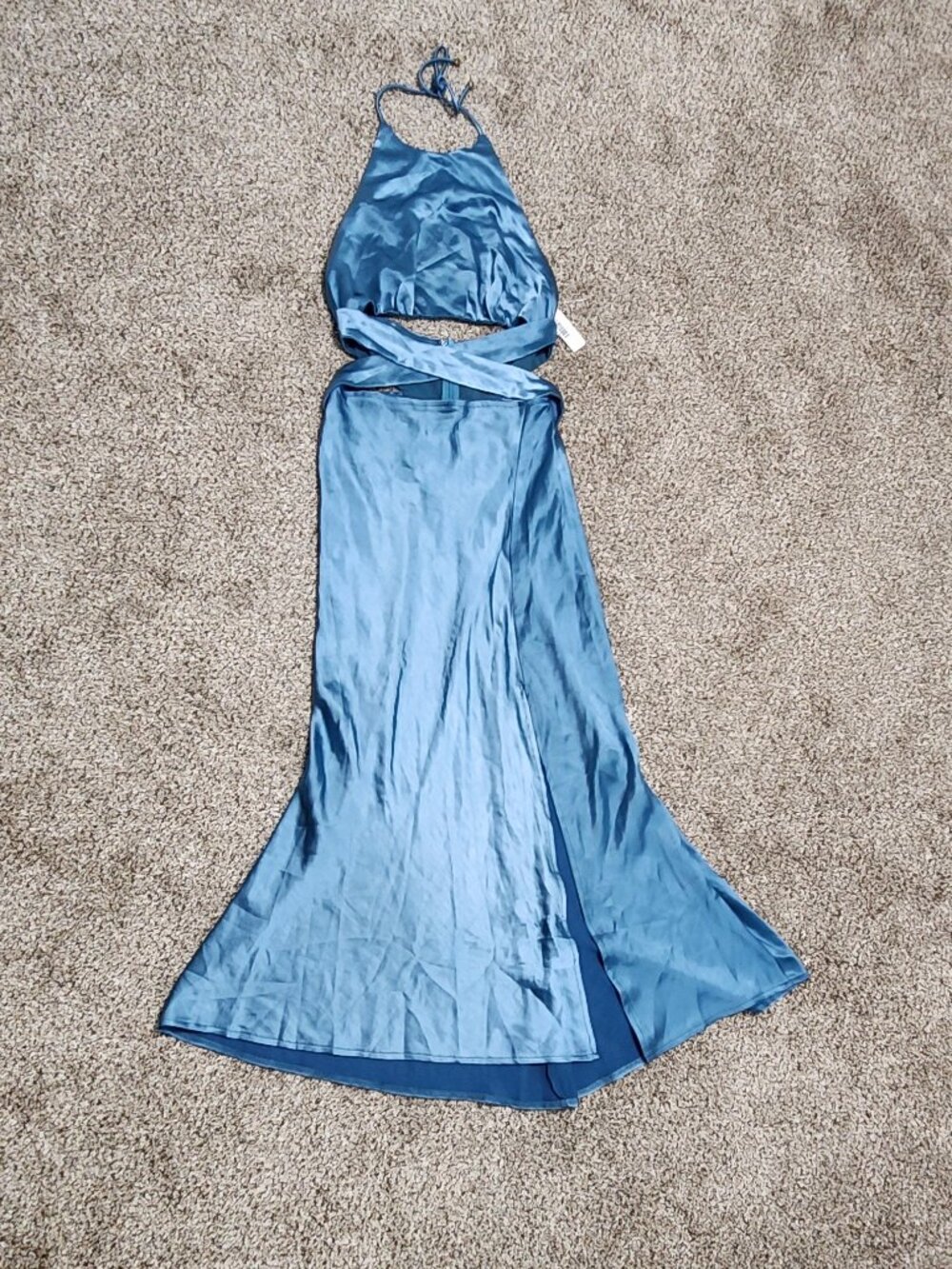 Saints + Secrets Blue Satin Cutout Halter Maxi Dress Size S NWT Prom Formal